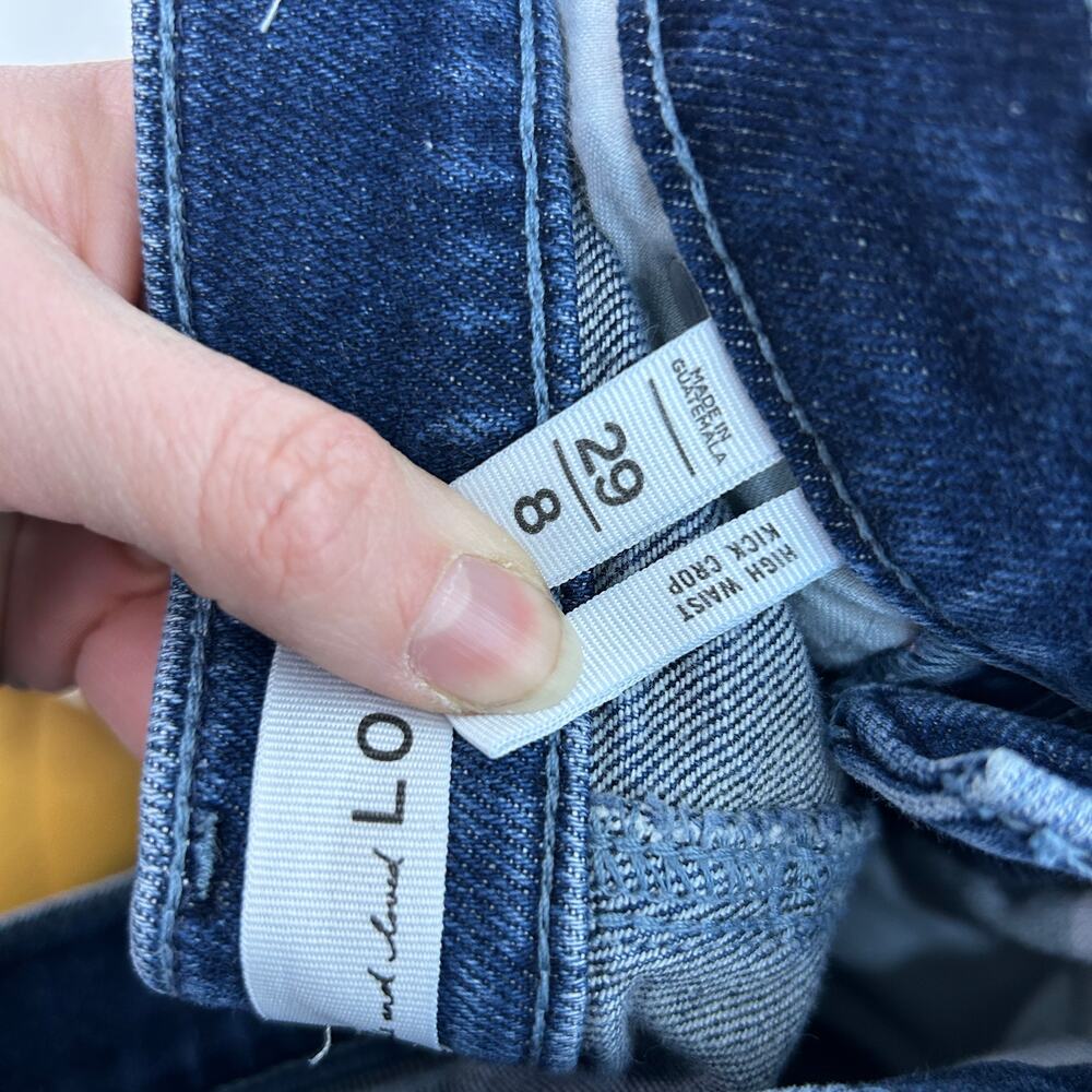 LOFT High Waist Kick Crop Jeans 29 / 8 Blue High Rise Denim Raw Edge Distressed - Picture 5 of 5